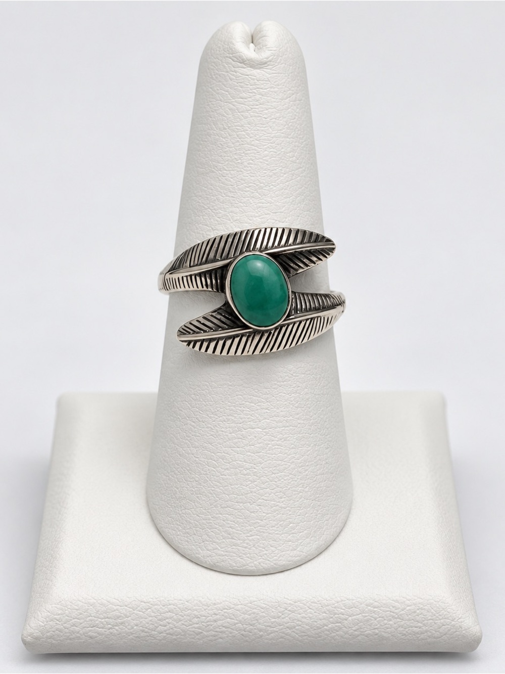 925 Sterling Silver Hubei Turquoise Feather Ring - Adjustable 6-9